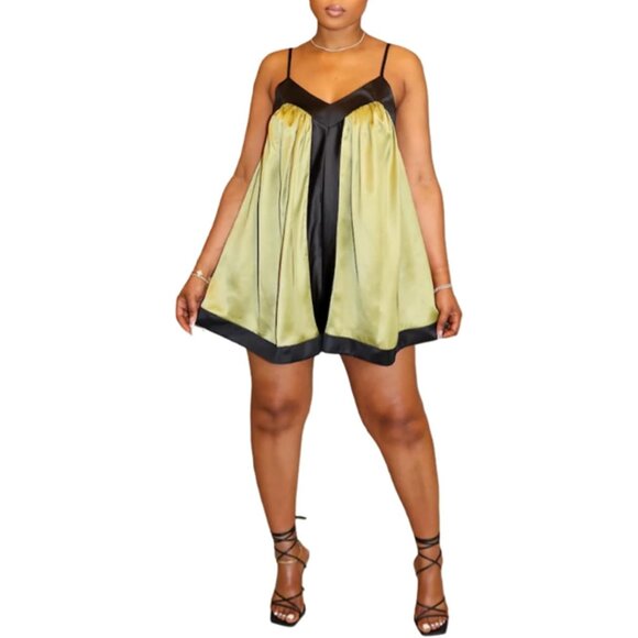 Women Satin Mini Dress Flowy Summer V Neck Spaghetti Strap Holiday - Picture 1 of 4